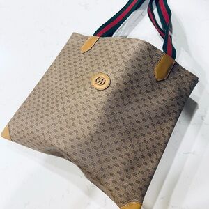 Gucci Monogram Tote Bag with Striped Handles